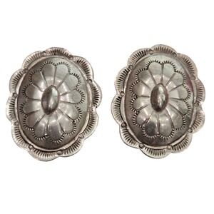 Vintage Southwestern Sterling Silver Concho Post Earring Signed T Thomas